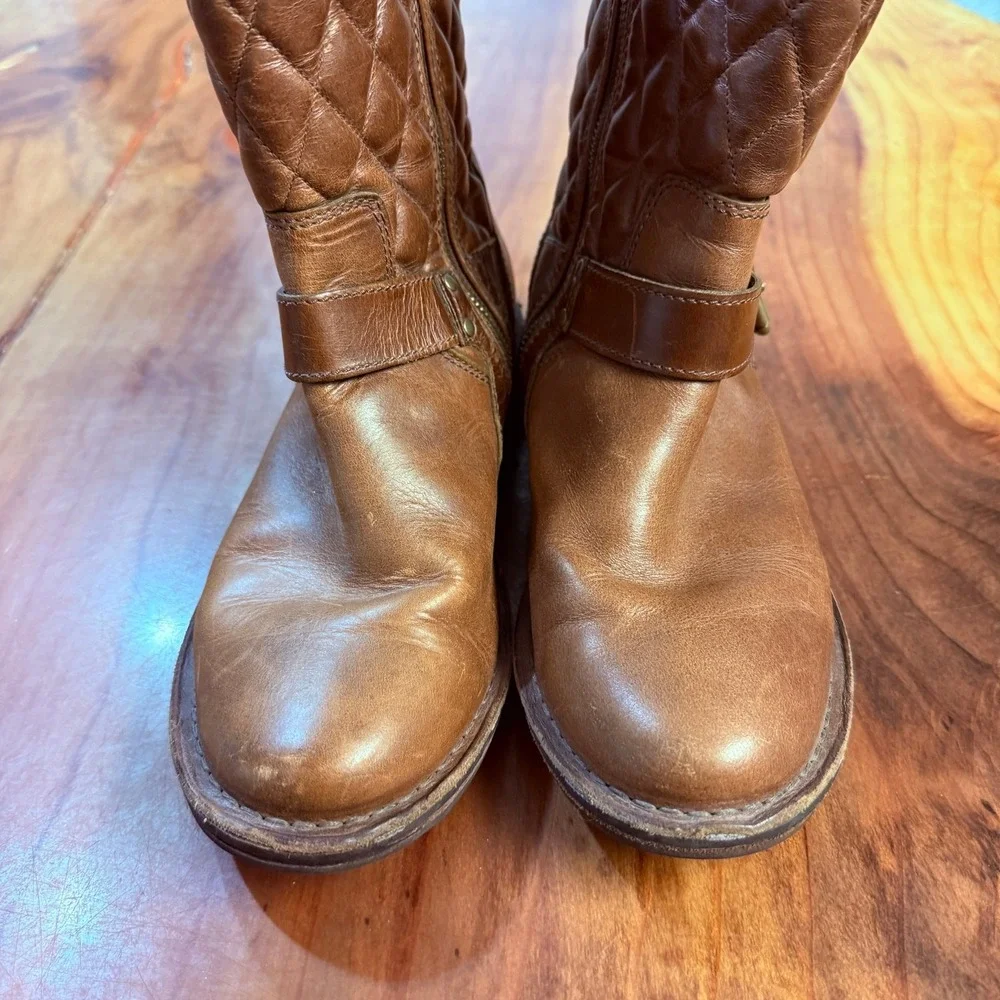 Ugg Conor Fawn Women's Boots 7.5 Leather Brown Boho 1001887 Zip Quilted